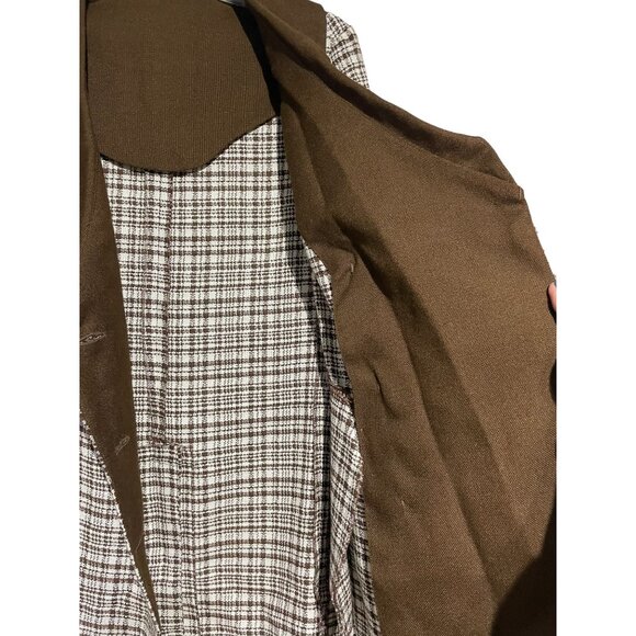 Vintage Women's Coat Double Breasted Plaid Brown Cream Size L - Picture 7 of 8